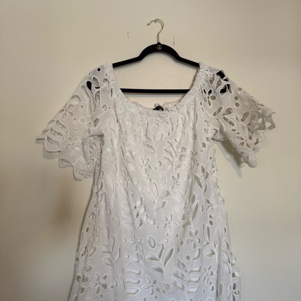 White Eyelet Midi Dress with Scalloped Edges - Picture 3 of 8